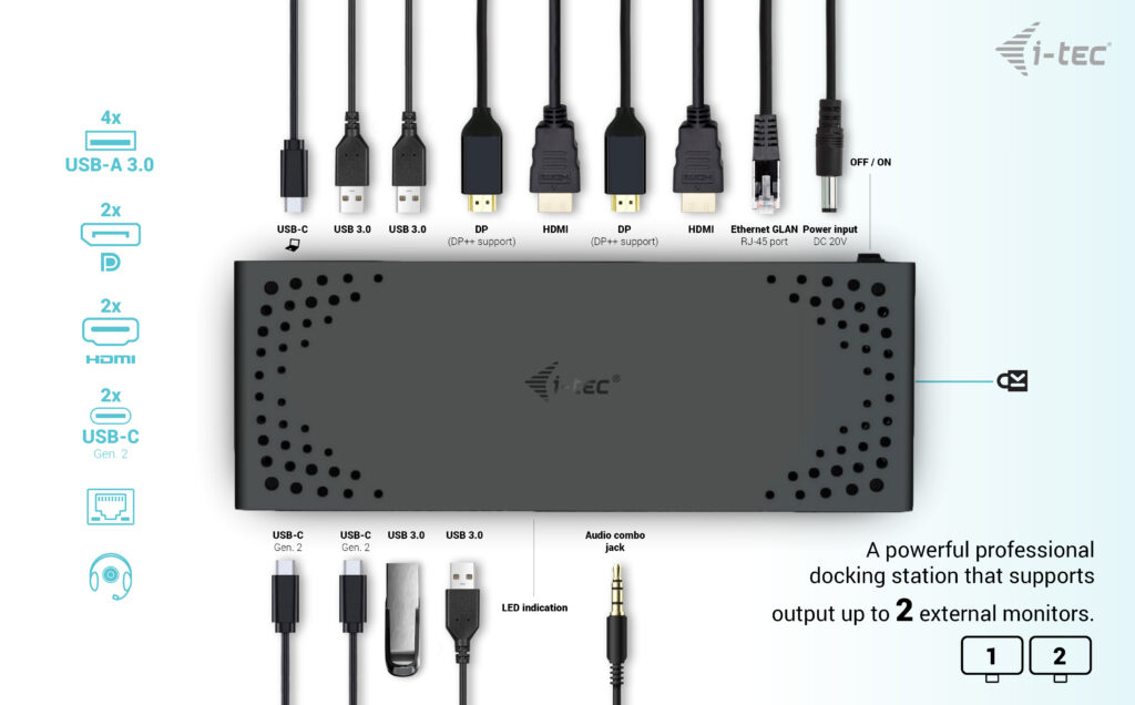 i-tec USB 3.0 / USB-C / Thunderbolt 3 Dual Display Docking Station Gen2 + Power Delivery 100W design and build